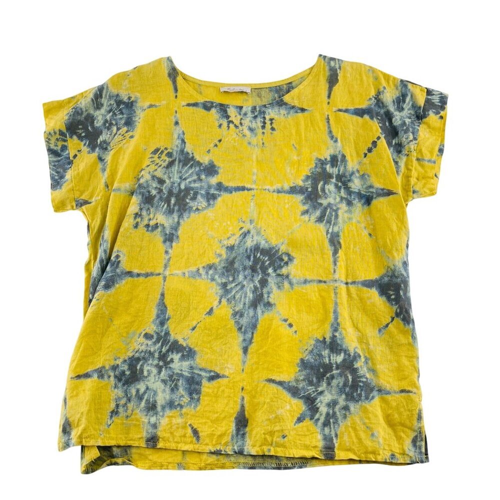Yellow‎ & Blue Tie-Dye Linen T-Shirt By Bella Dahl